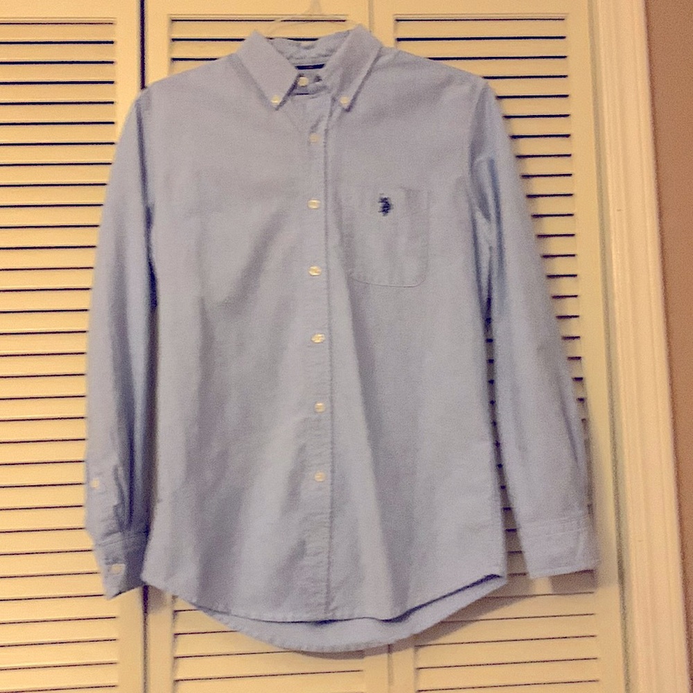 Collared, button down shirt. Light blue. US Polo Association Brand.